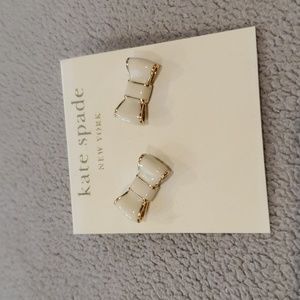 Kate Spade White & Gold “Take a Bow” Stud Earrings